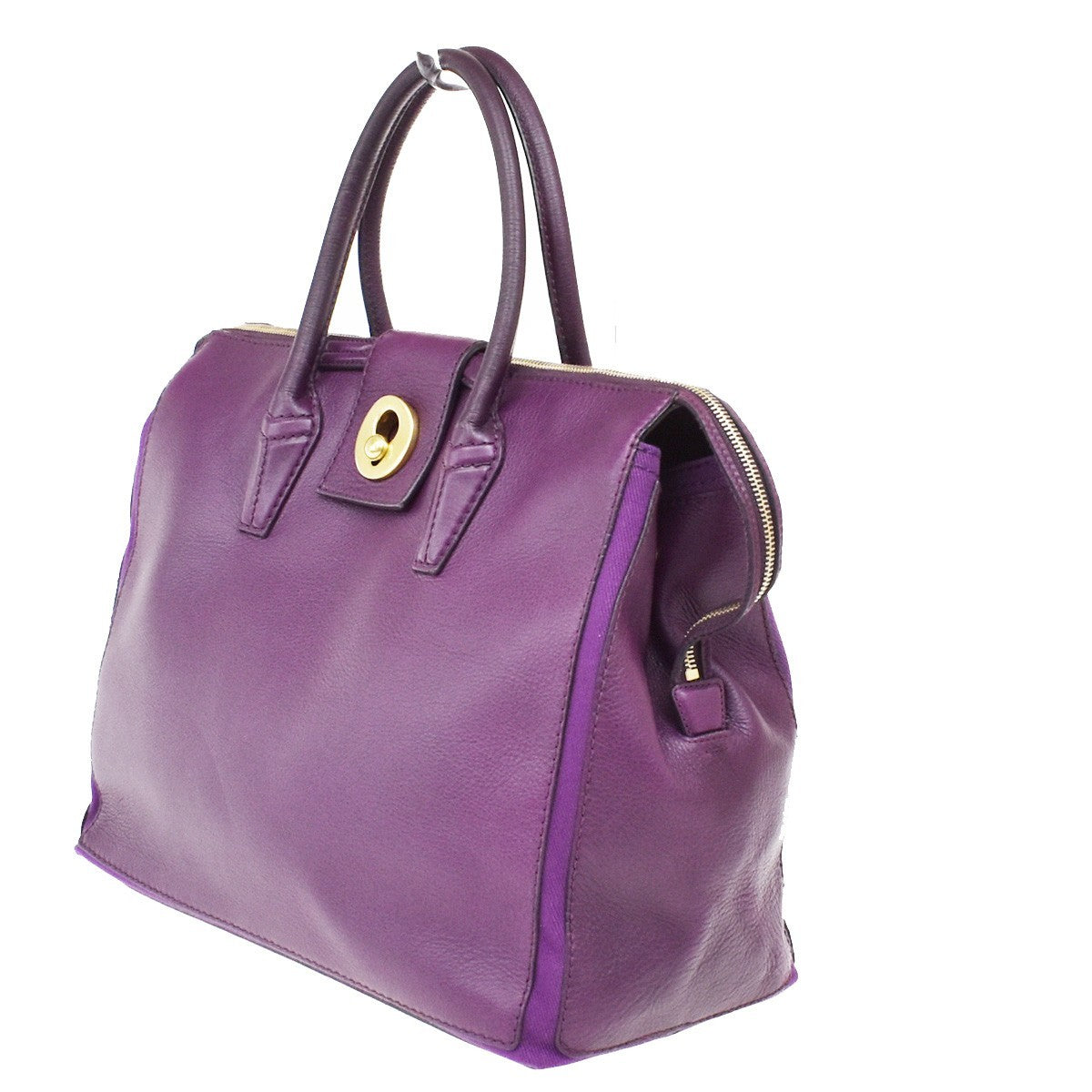 YVES SAINT LAURENT YSL Logo Hand Bag Leather Purple GHW Italy 32EF751