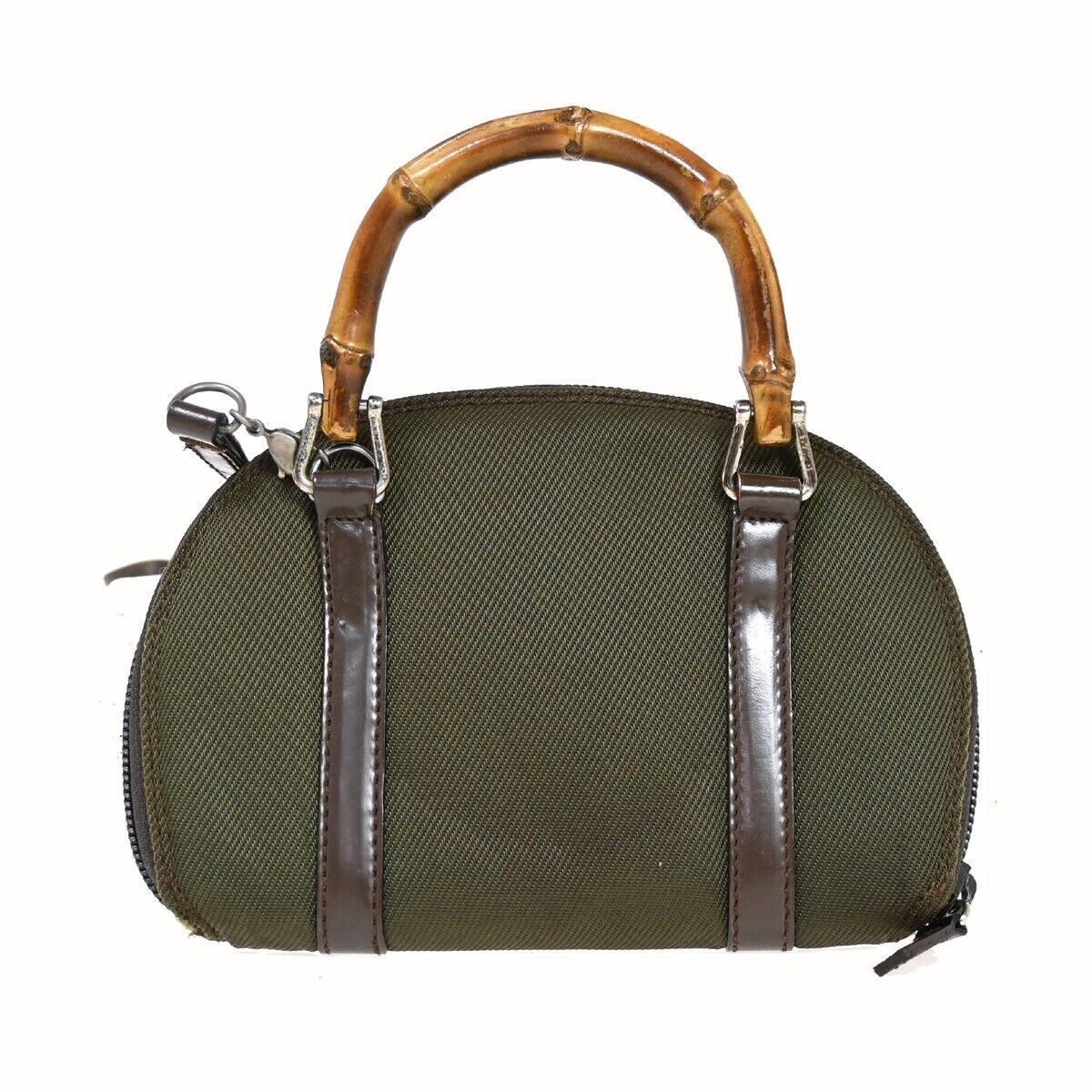 GUCCI Logo Bamboo Mini 2Way Shoulder Hand Bag Canvas Leather Khaki Italy 05HB244