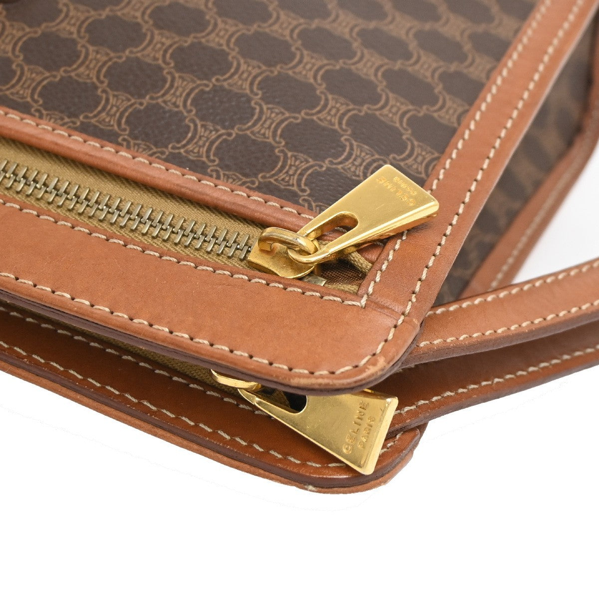 CELINE Logo Macadam Pattern Clutch hand Bag PVC Leather Brown GHW Italy 02KB682