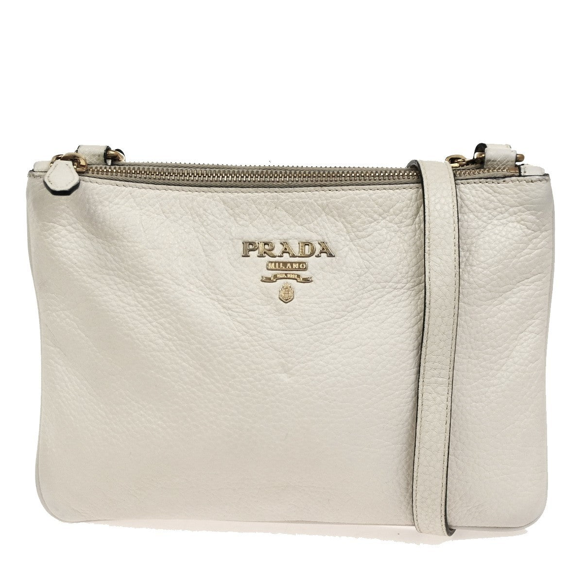 PRADA Logo Crossbody Mini Shoulder Bag Vitello Daino Leather White GHW 76KC639