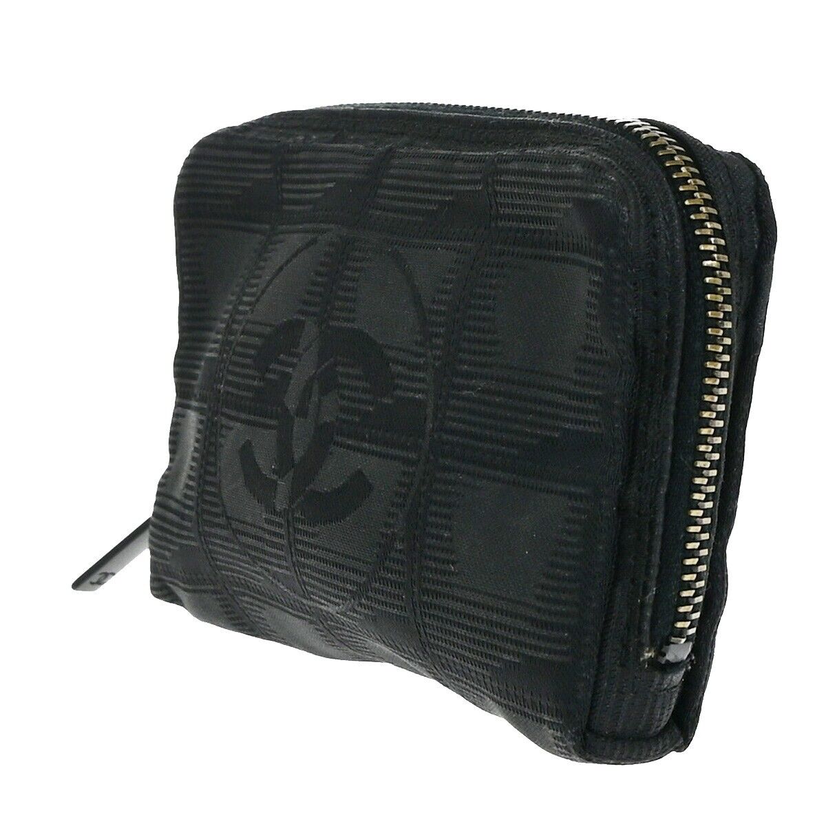 CHANEL CC Logo New Travel Line Mini Pouch Bag Jacquard Black France 02EB271