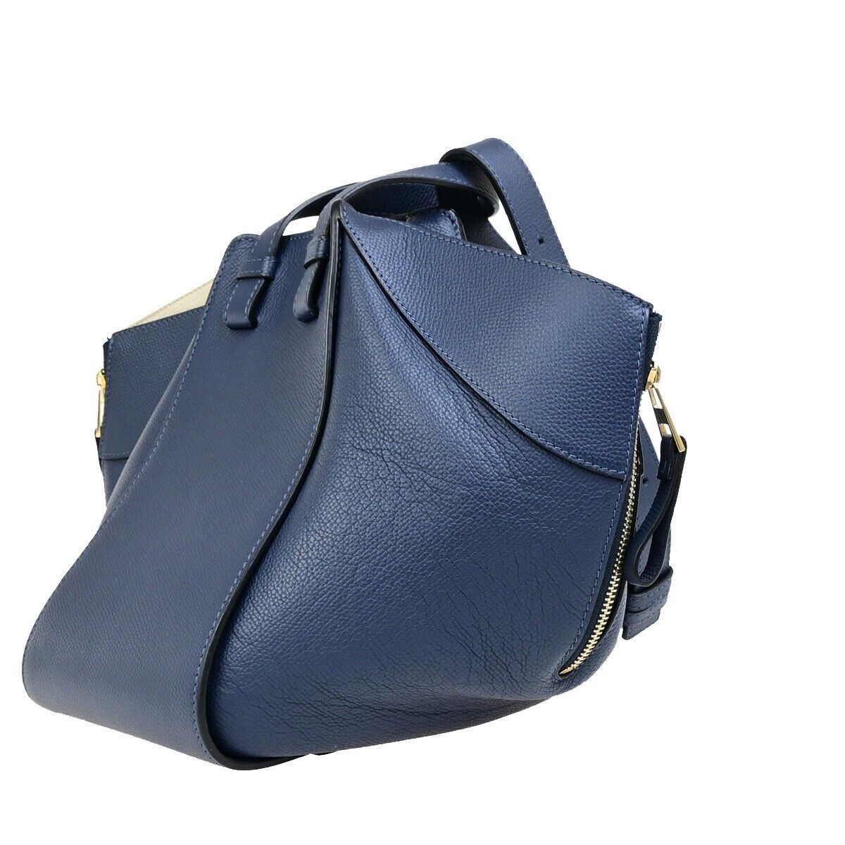 LOEWE Logo Hammock Small 2Way Shoulder Hand Bag Leather Blue Gold 606RK722
