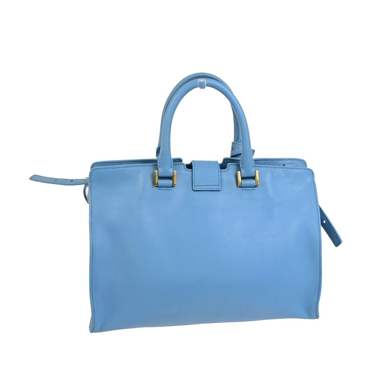 SAINT LAURENT  Logo Classic Y Cabas 2 Way Hand Bag Leather Blue Gold 79FB398