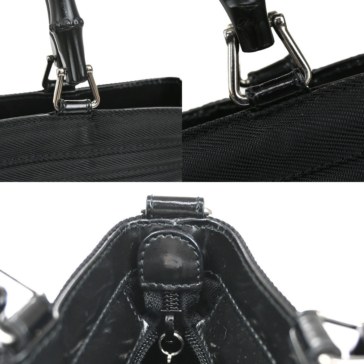 GUCCI Logo Bamboo 2Way Shoulder Hand Bag Canvas Leather Black SHW 30KB571