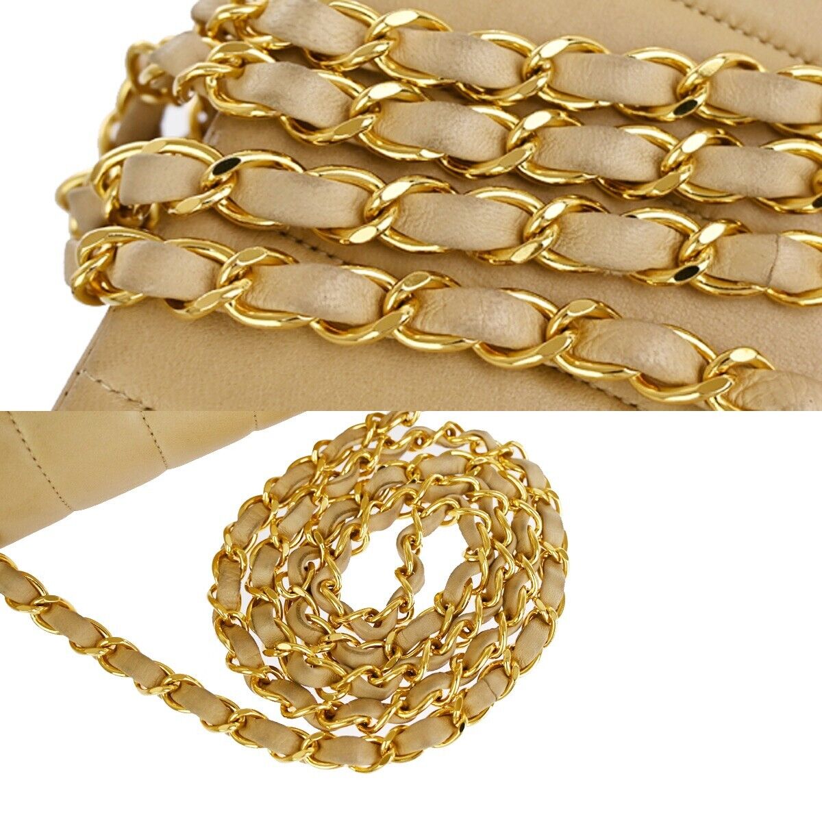 CHANEL CC Mademoiselle Chain Shoulder Bag Leather Beige GHW Vintage 864RJ466