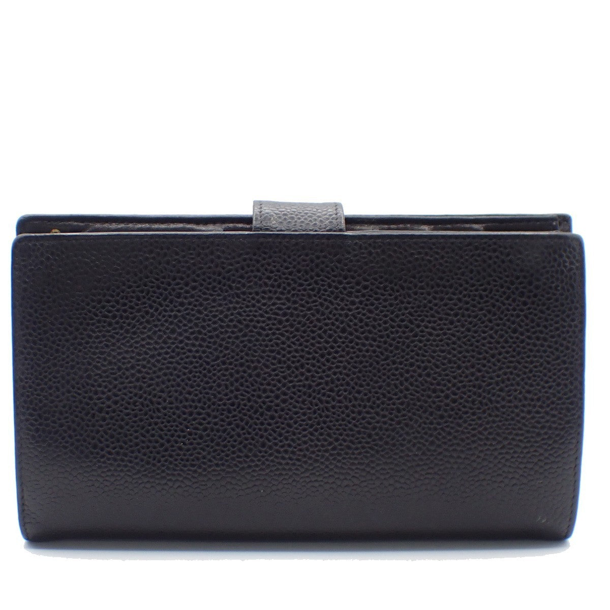 CHANEL CC Logo Long Bifold Wallet Purse Grained Calfskin Leather Black 30KC576