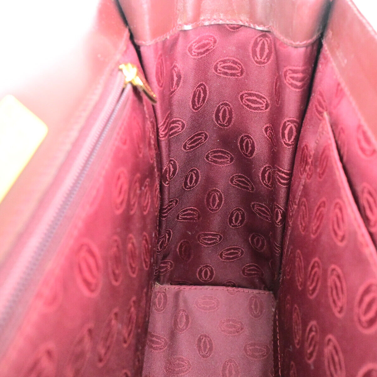 MUST DE CARTIER 2C Logo Hand Bag Leather Burgundy Bordeaux GHW Italy 80YG585