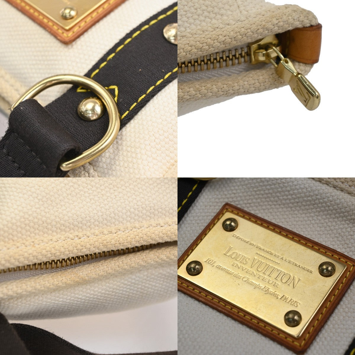 LOUIS VUITTON Cabas PM Hand Bag Antigua Canvas Leather White M40039 67CA998