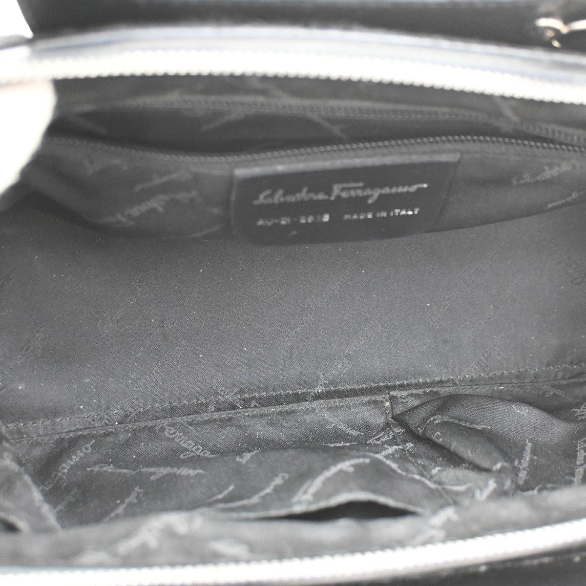 SALVATORE FERRAGAMO Gancini 2Way Shoulder Handbag Fur Leather Black 05DA245