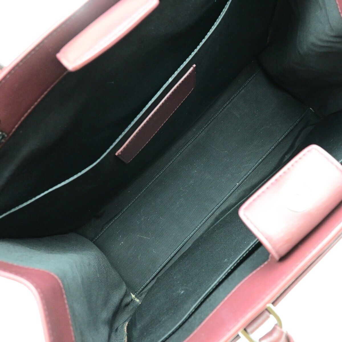 BVLGARI Logo Infinity Tote Hand Bag Leather Red Burgundy Silver Italy 98ED855