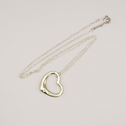 TIFFANY & CO. Open Heart 22mm Chain Necklace Silver Ag 925 Gold-Plated 01YF225