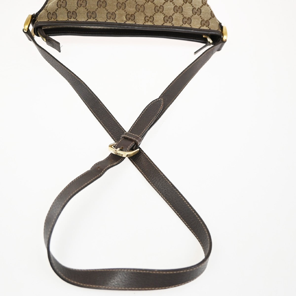 GUCCI Logo Abbey GG Pattern Shoulder Bag Canvas Leather Brown GHW Italy 05KC590