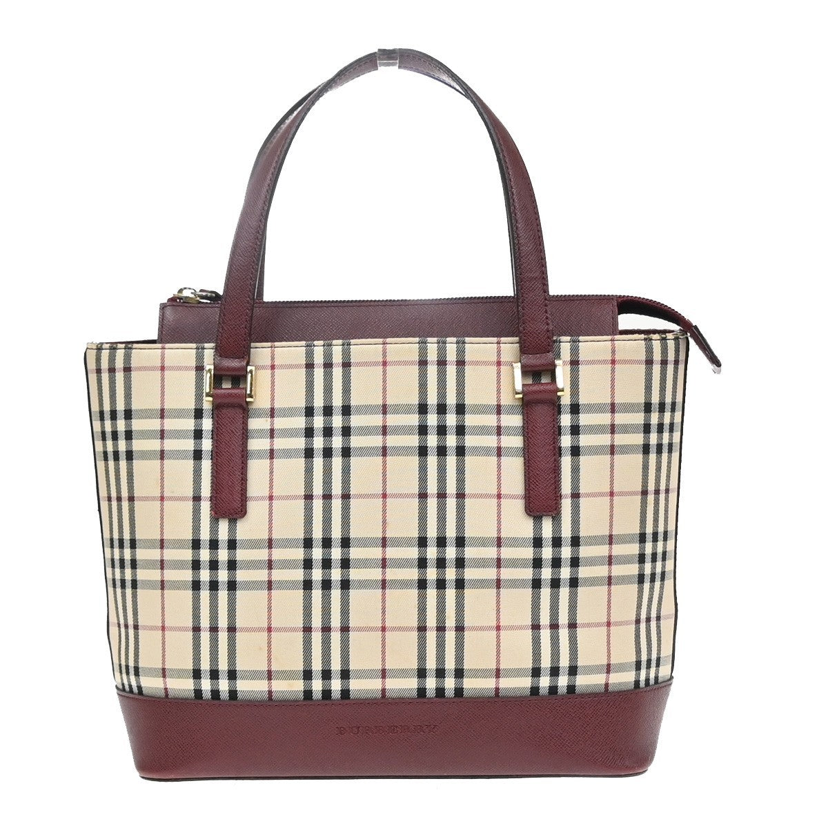 BURBERRY Nova Check Shoulder Hand Tote Bag Canvas Leather Beige Red GHW 32RL977
