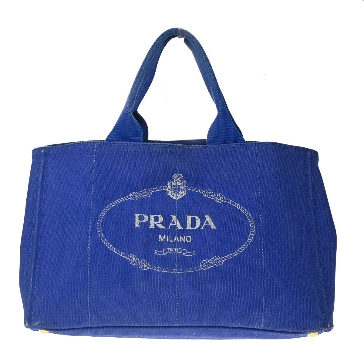 PRADA Logo CANAPA Shoulder Hand Tote Bag Canvas Leather Blue GHW 36KC773