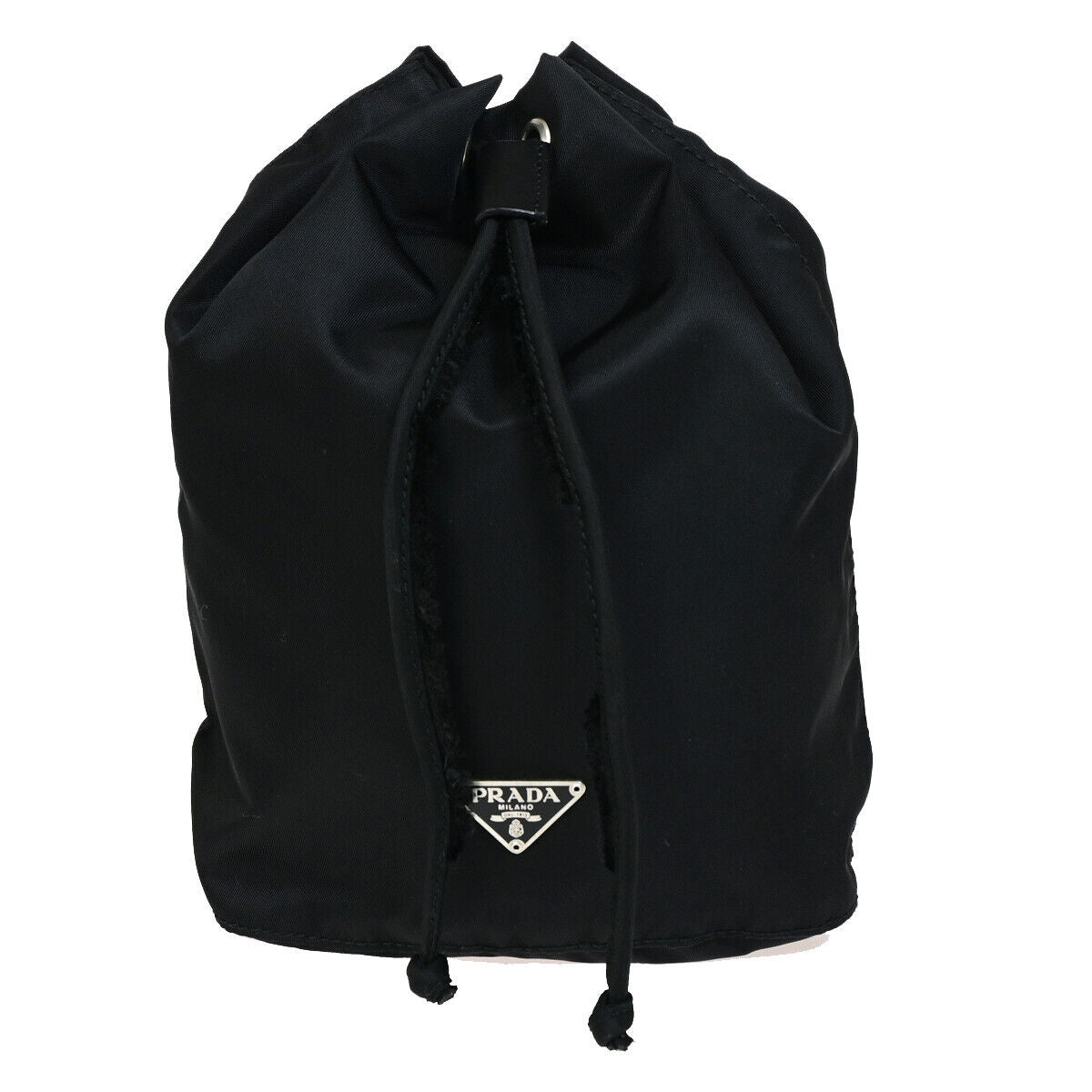 PRADA Logo Tessuto Drawstring Pouch Nylon Leather Black SHW Italy 61YF613