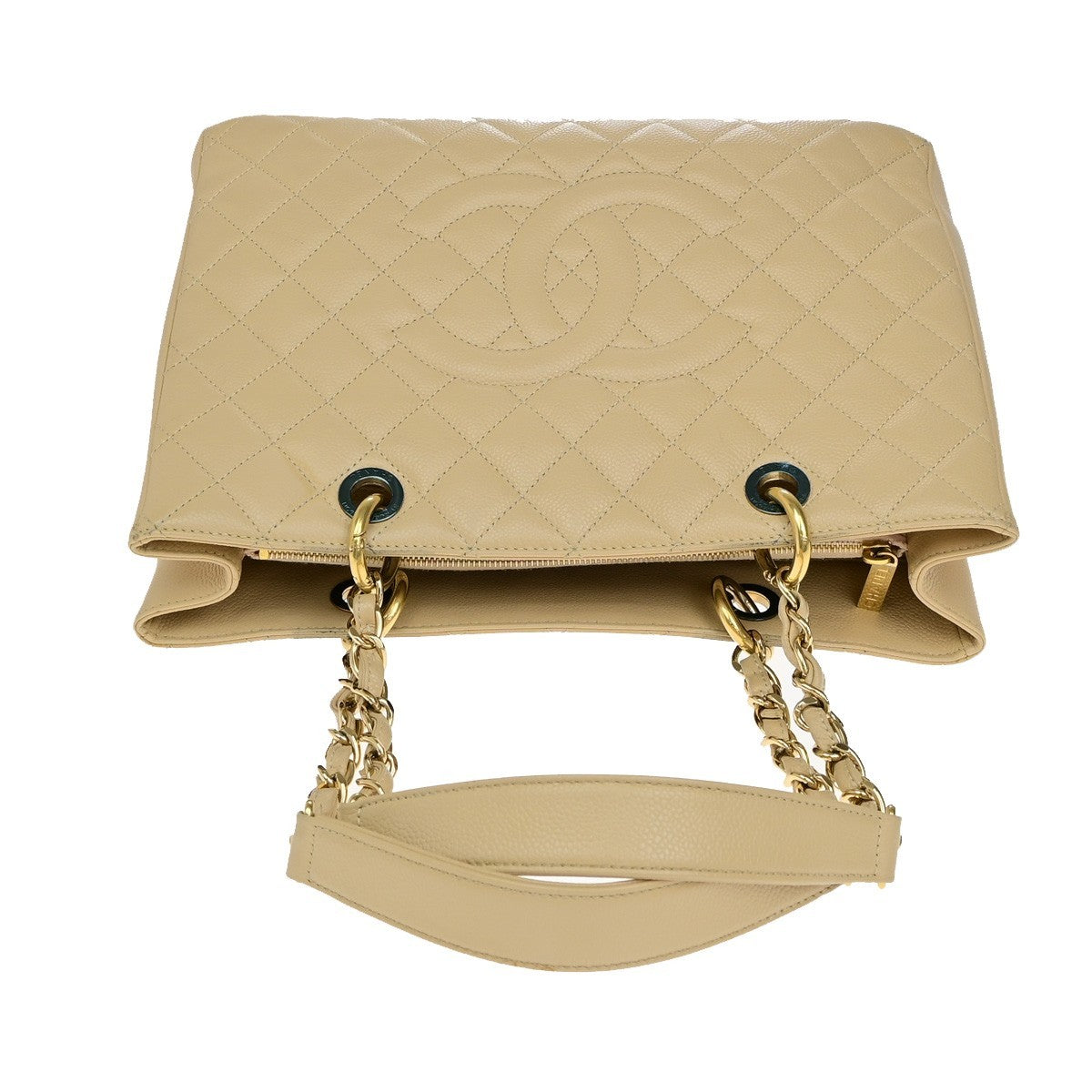 CHANEL CC GST Chain Shoulder Bag Grained Calfskin Leather Beige GHW 652RL053