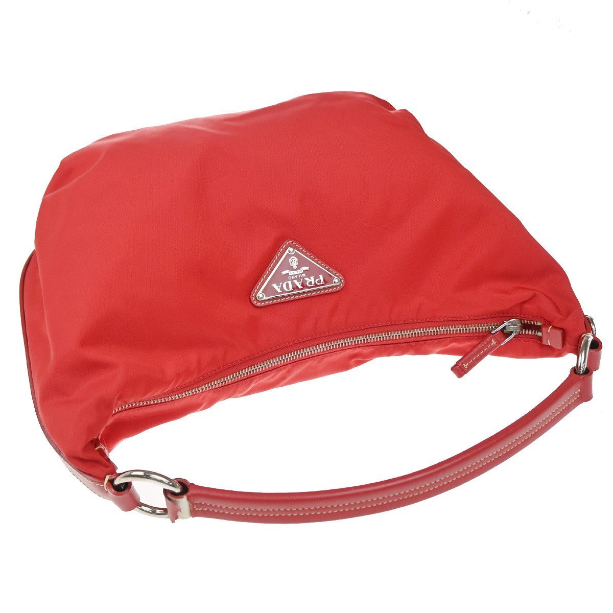 PRADA MILANO Logo Tessuto Hobo Shoulder Hand Bag Nylon Leather Red 70EG354
