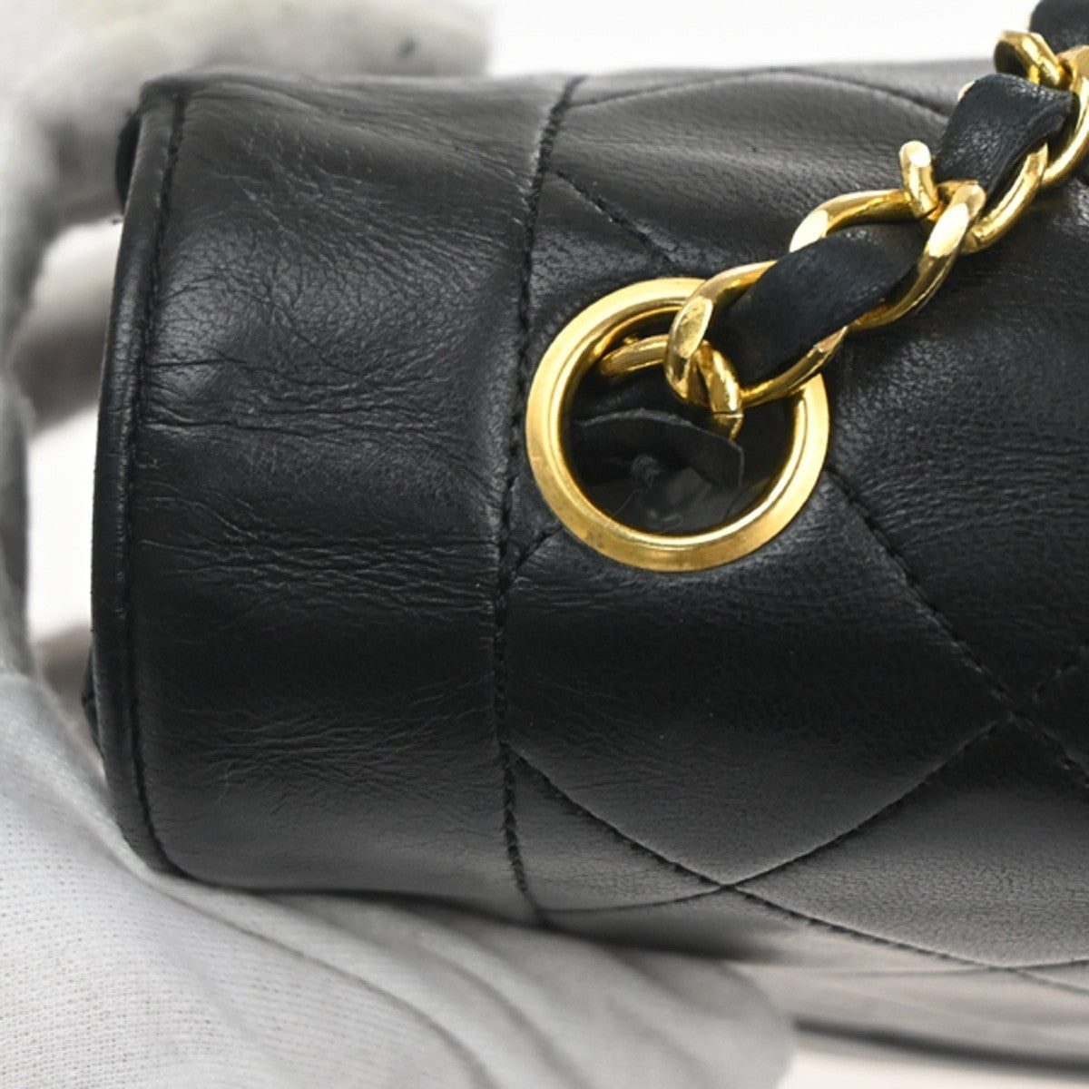 CHANEL CC Diana 25 Matelasse Chain Shoulder Bag Leather Black Vintage 359RL947