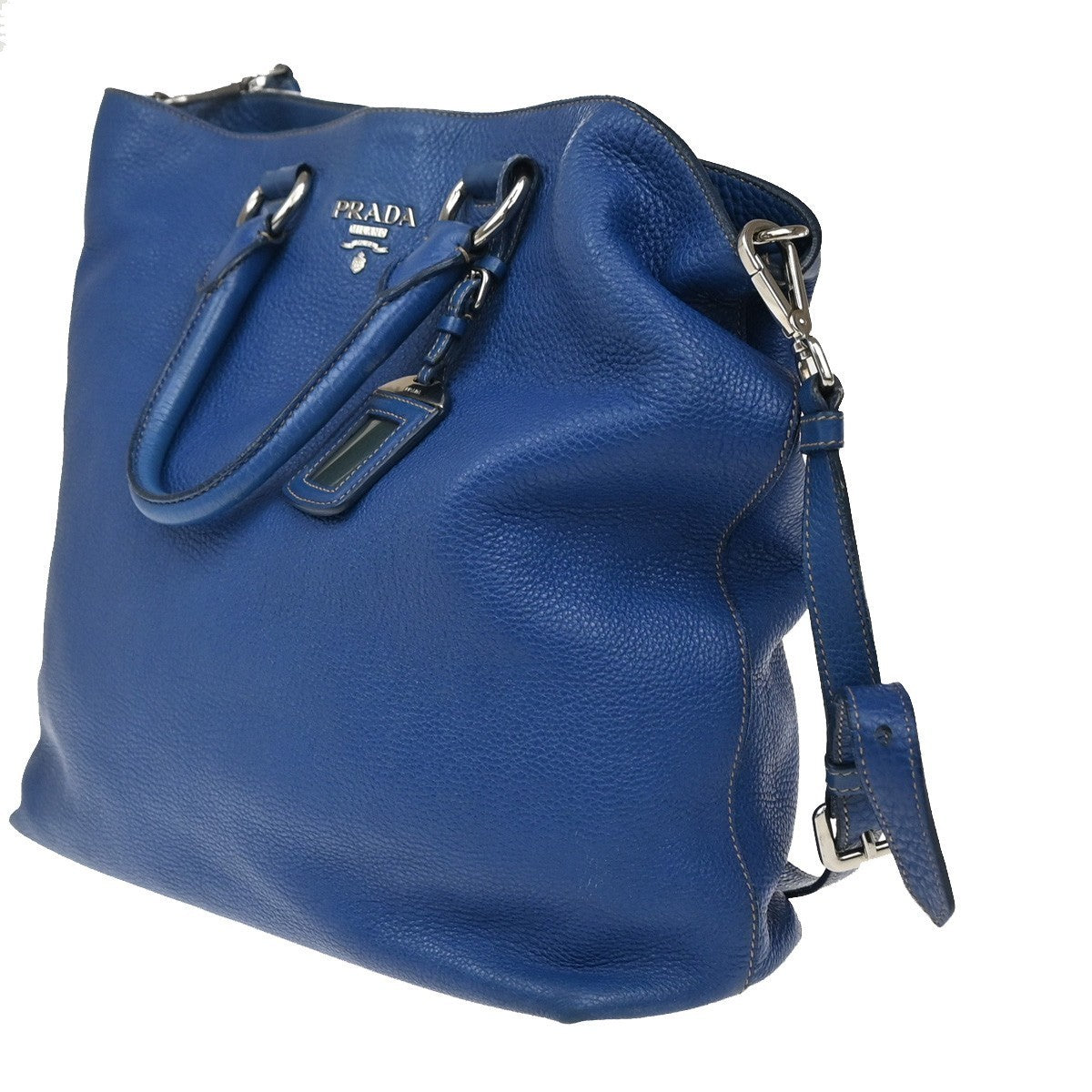 PRADA Logo 2Way Shoulder Hand Bag Leather Blue 70KP286