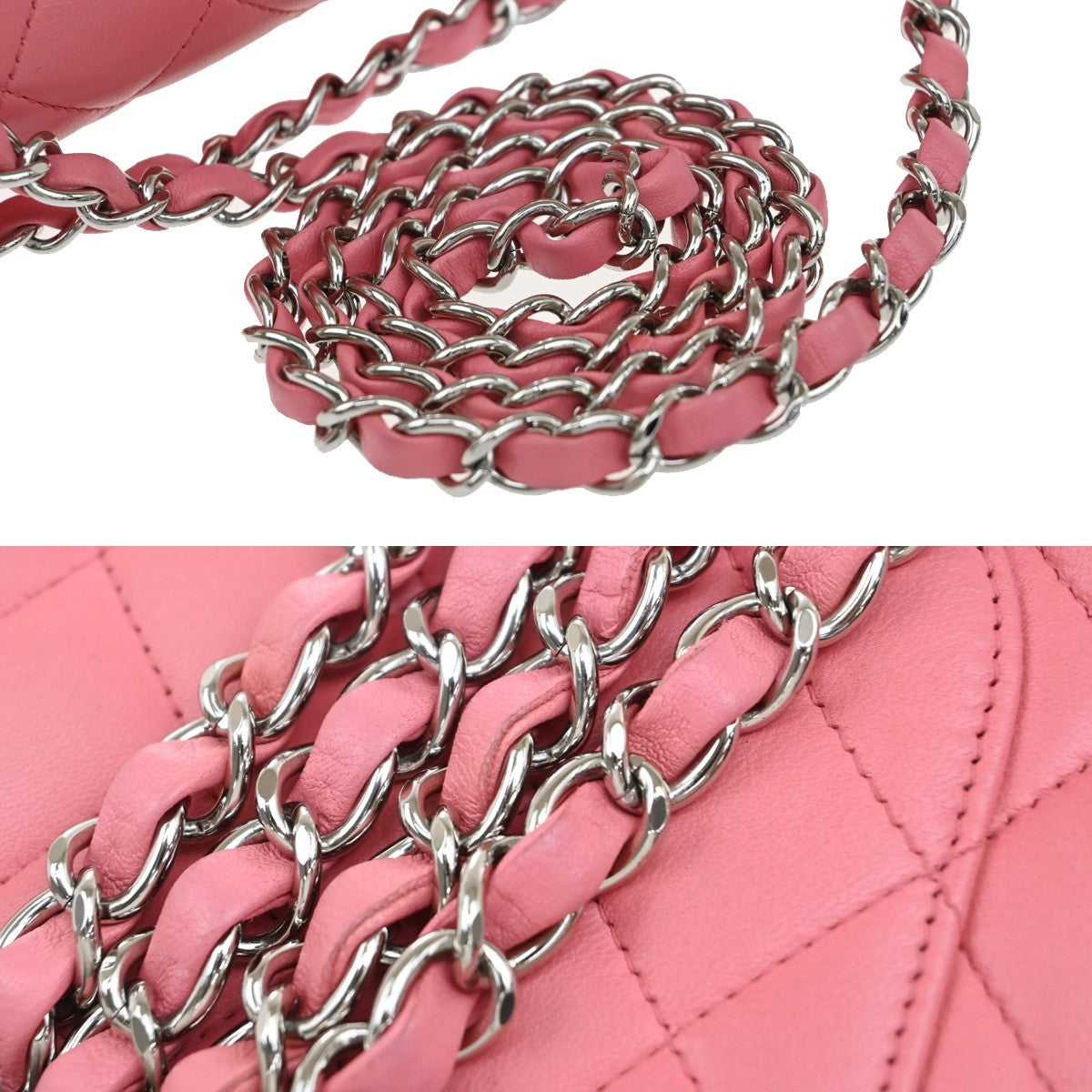 CHANEL CC Matelasse 25 Double Flap Chain Shoulder Bag Leather Pink SHW 791RF617