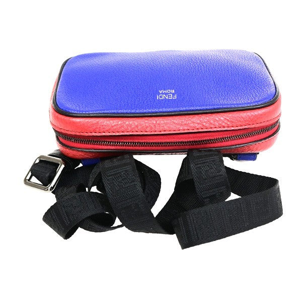 FENDI Logo Camera Case Mini Shoulder Bag Leather Red Blue SHW Italy 84CB041