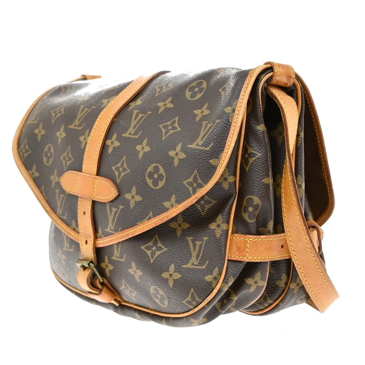LOUIS VUITTON Logo Saumur 30 Shoulder Bag Monogram Leather Brown M42256 18EF915