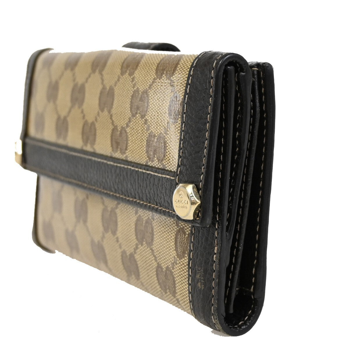 GUCCI Logo Crystal GG Pattern Long Wallet Coating Canvas Leather Brown 63EE258