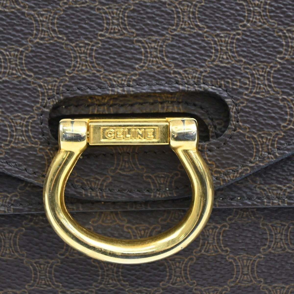 CELINE Logo Macadam Double flap Hand Bag PVC Leather Brown GHW Italy 34MA096