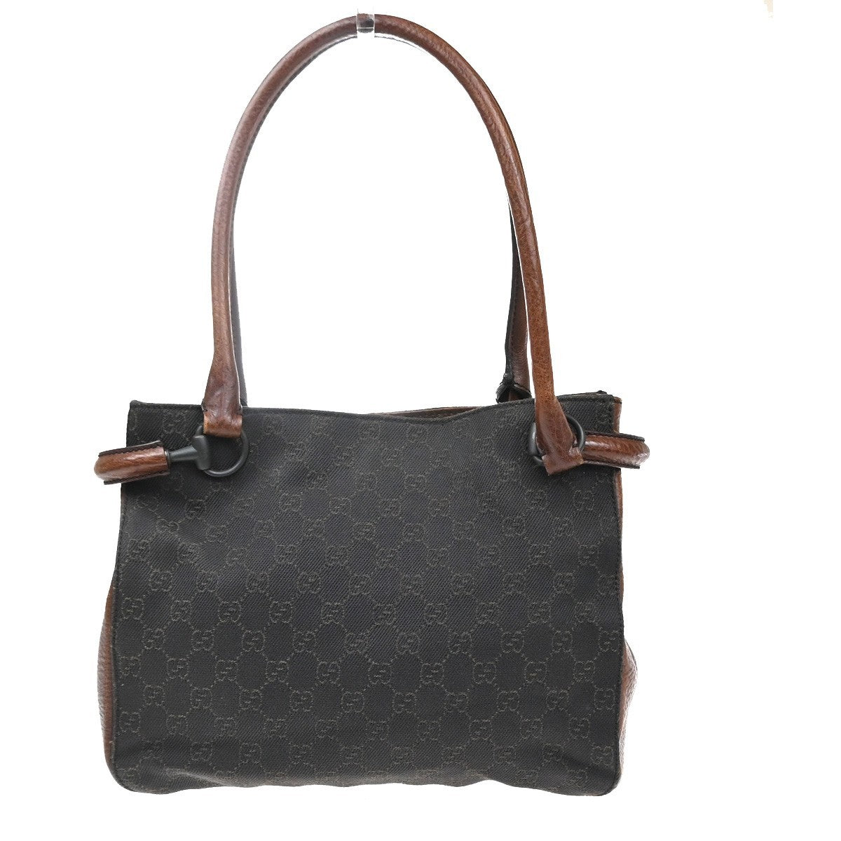 GUCCI Logo Horsebit GG Pattern Tote Hand Bag Canvas Leather Brown Italy 35MA571