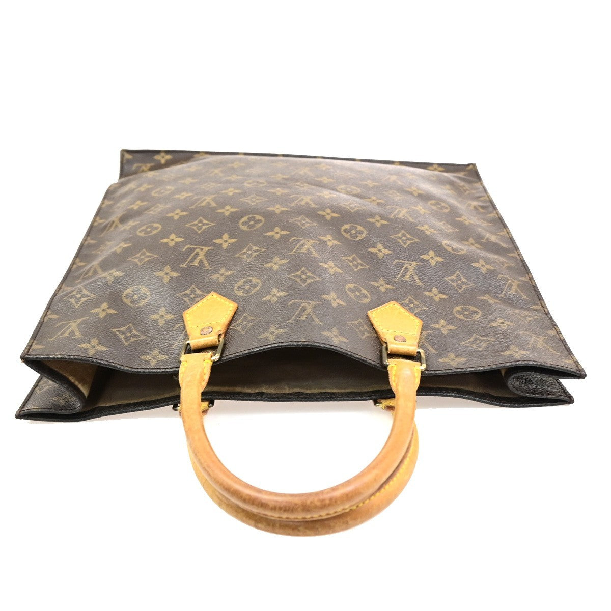 LOUIS VUITTON Logo Sac Plat Hand Tote Bag Monogram Leather Brown M51140 64PA102
