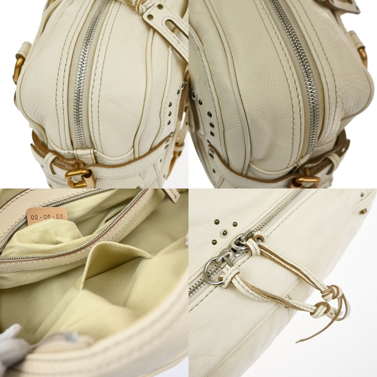 CHLOE Logo Paddington Shoulder Hand Bag Leather Padlock Ivory GHW Italy 25RQ005