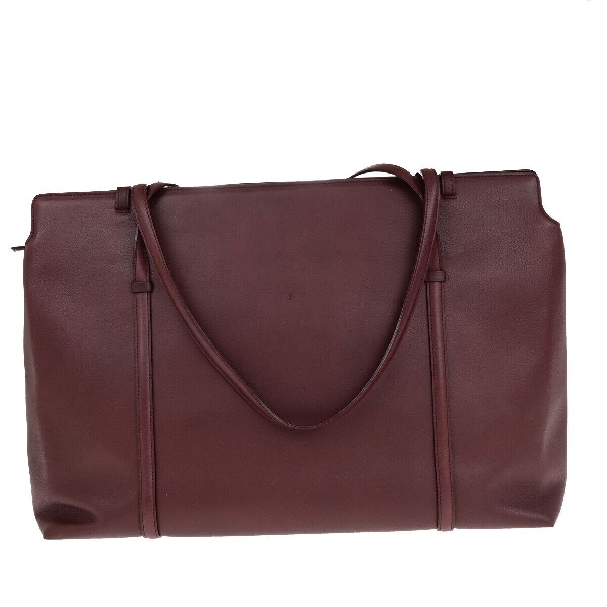 CARTIER 2C Logo Shoulder Tote Bag Leather Bordeaux Gold Made in Italy 61SJ349