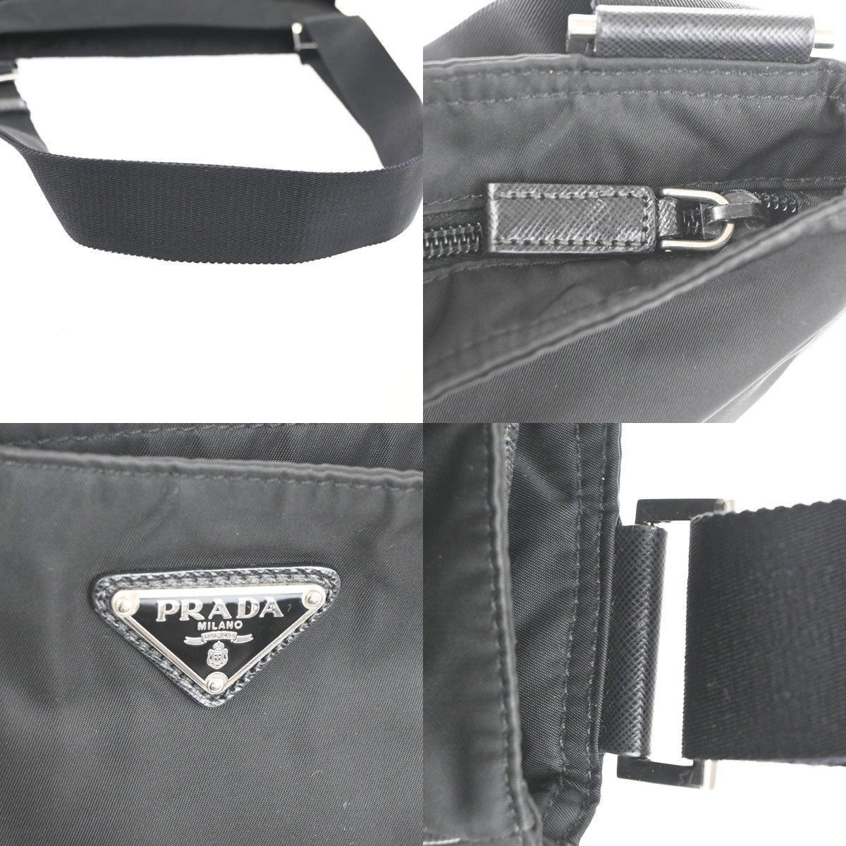 PRADA MILANO Tessuto Messenger Shoulder Bag Nylon Leather Black 85KC404