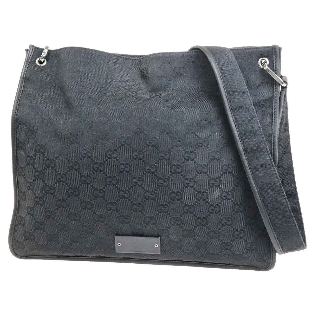 GUCCI Logo GG Pattern Cross Body Shoulder Bag Canvas Leather Black Italy 01FB473