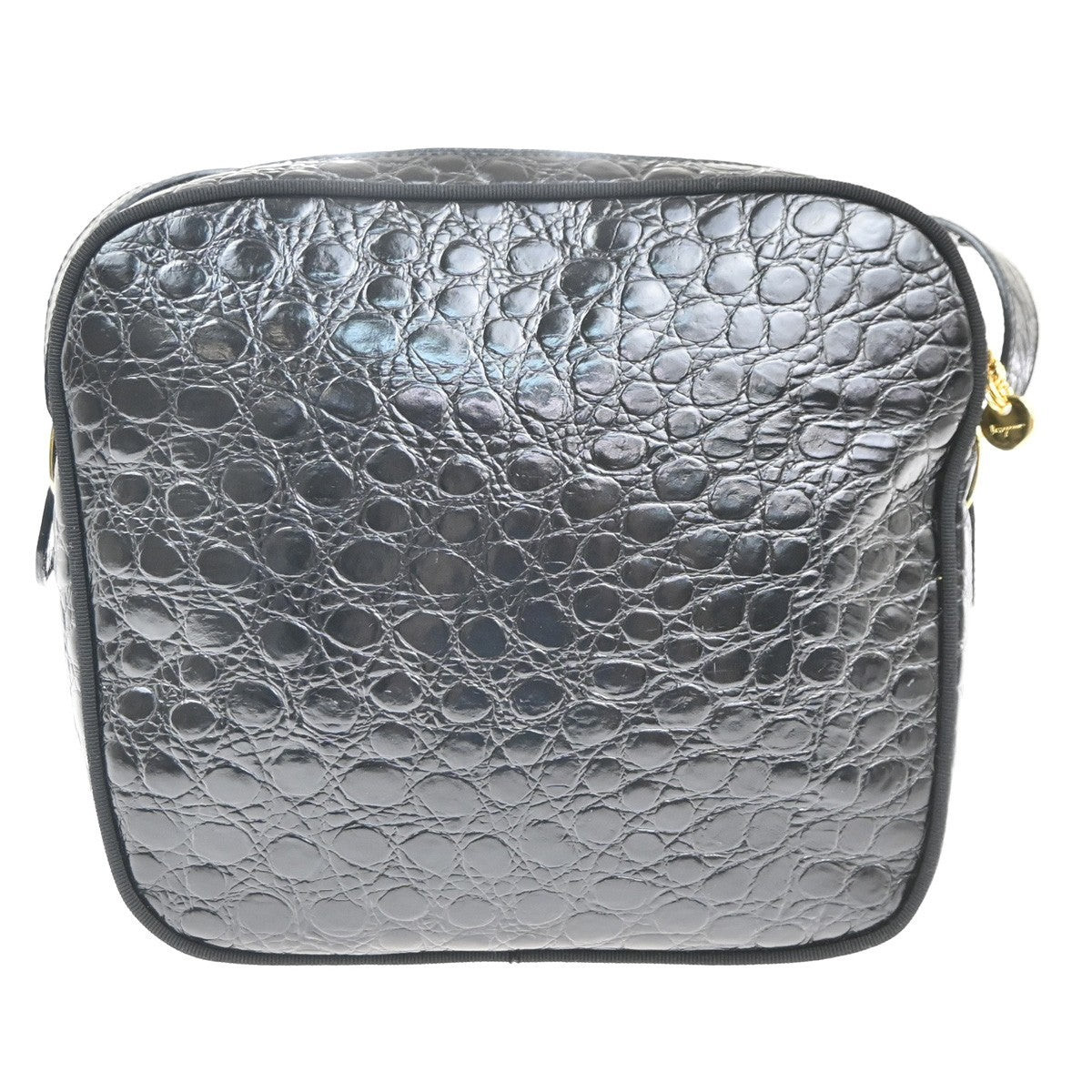 SALVATORE FERRAGAMO Logo Vara Shoulder Bag Embossing Leather Black GHW 32MA372