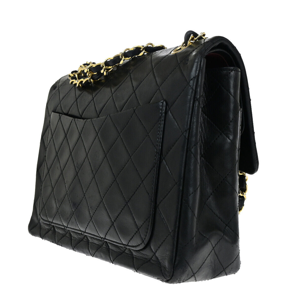 CHANEL CC Matelasse 25 Double Flap Chain Shoulder Bag Leather Black GD 318RJ940