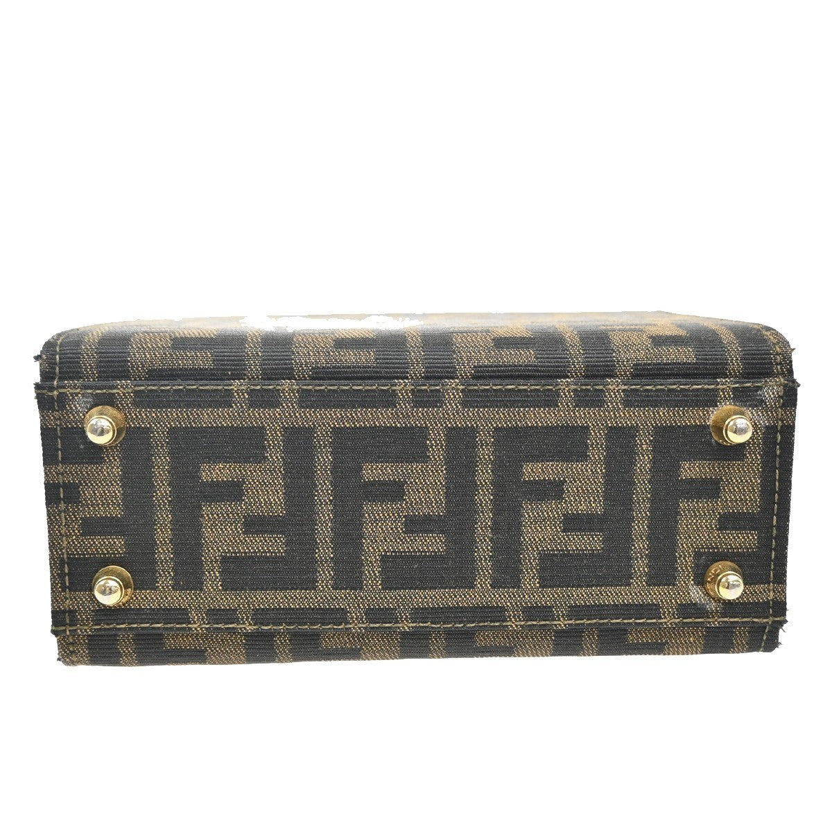 50.LiveFENDI Zucca Pattern Shoulder Hand Vanity Bag Canvas Leather Italy 11MA316
