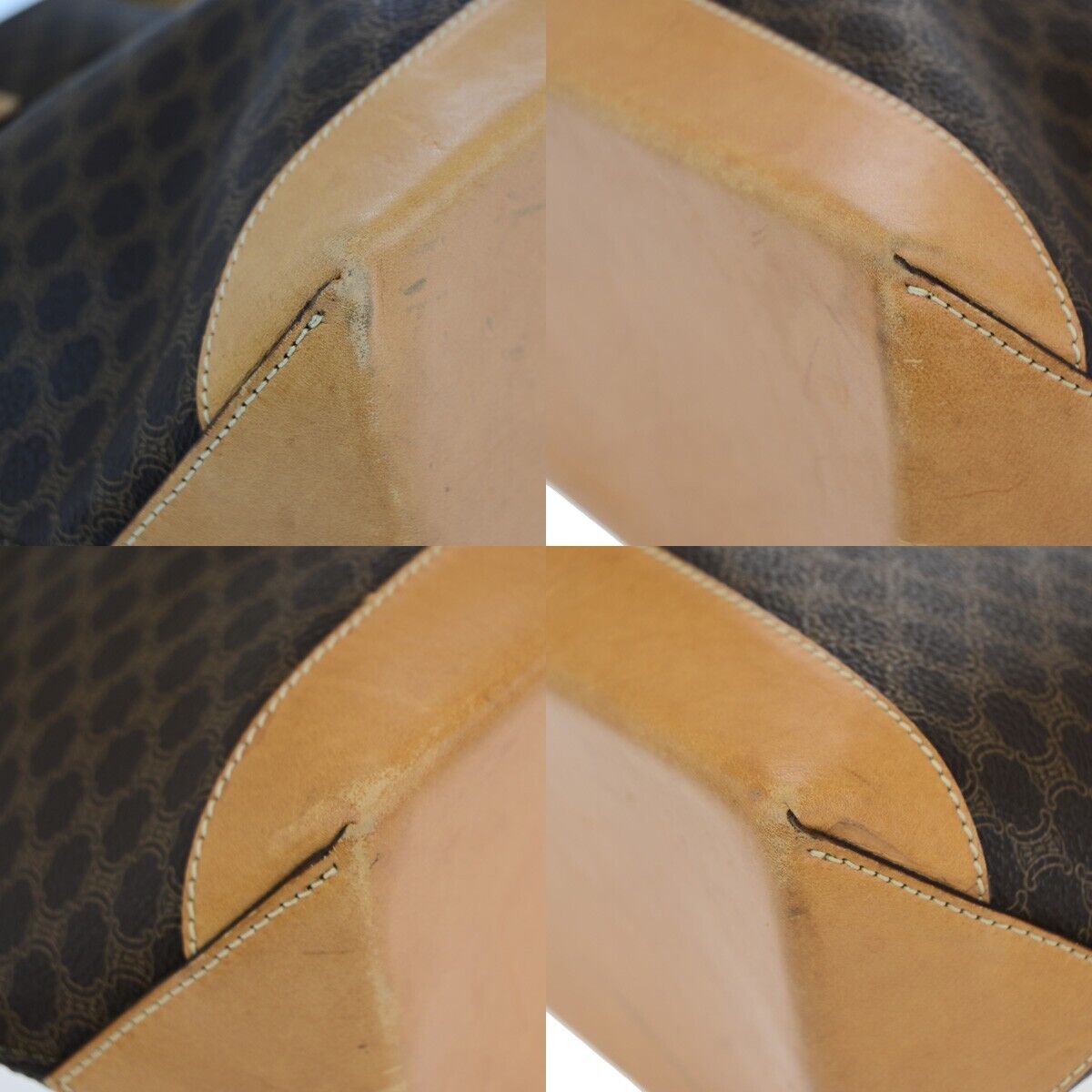 CELINE Logo Macadam Pattern Shoulder Tote Bag PVC Leather Brown GHW 34EC985