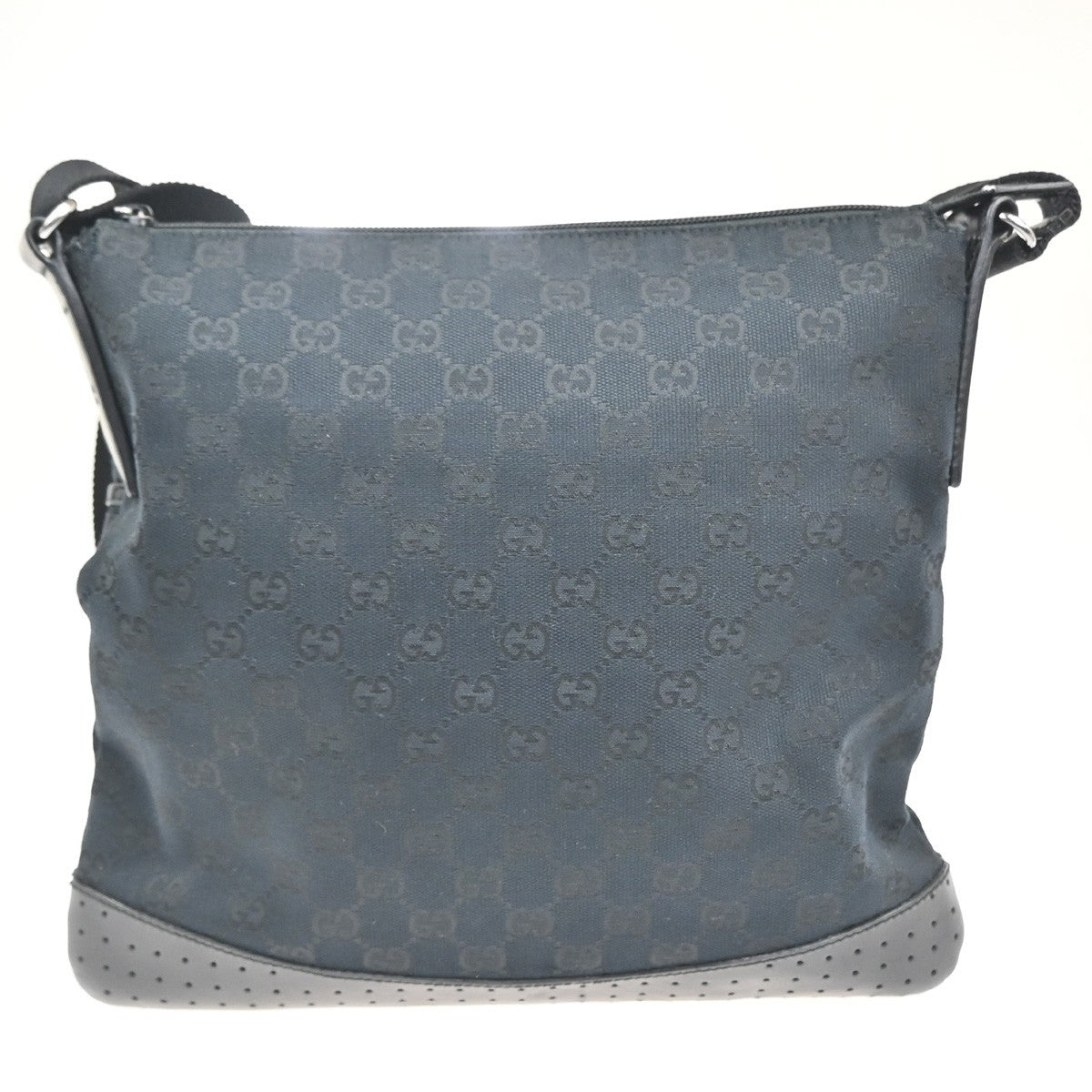 GUCCI Logo GG Pattern Crossbody Shoulder Bag Canvas Leather Black SHW 35KC704