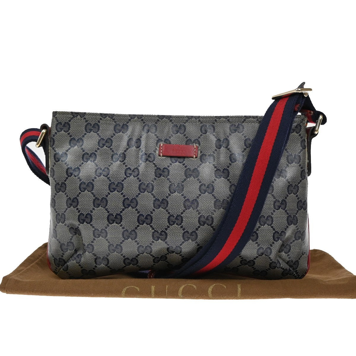 GUCCI GG Pattern Crystal Shoulder Bag Coating Canvas Leather Blue Red 88KP239