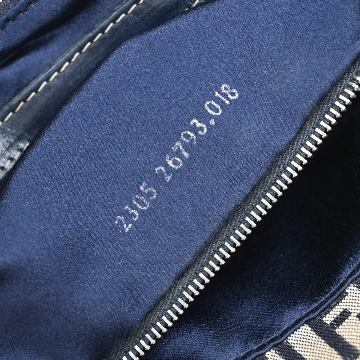 FENDI Logo Zucca Pattern Shoulder Bag Canvas Leather Navy Blue Italy 85EF815