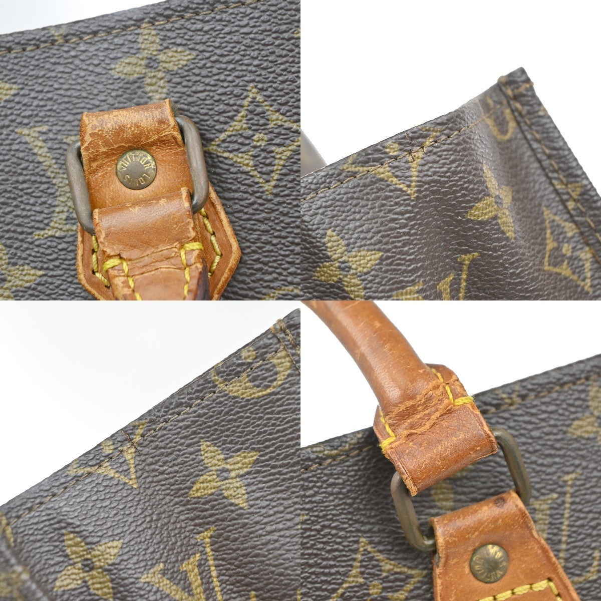 LOUIS VUITTON Logo Sac Plat Hand Tote Bag Monogram Leather Brown M51140 30MA614