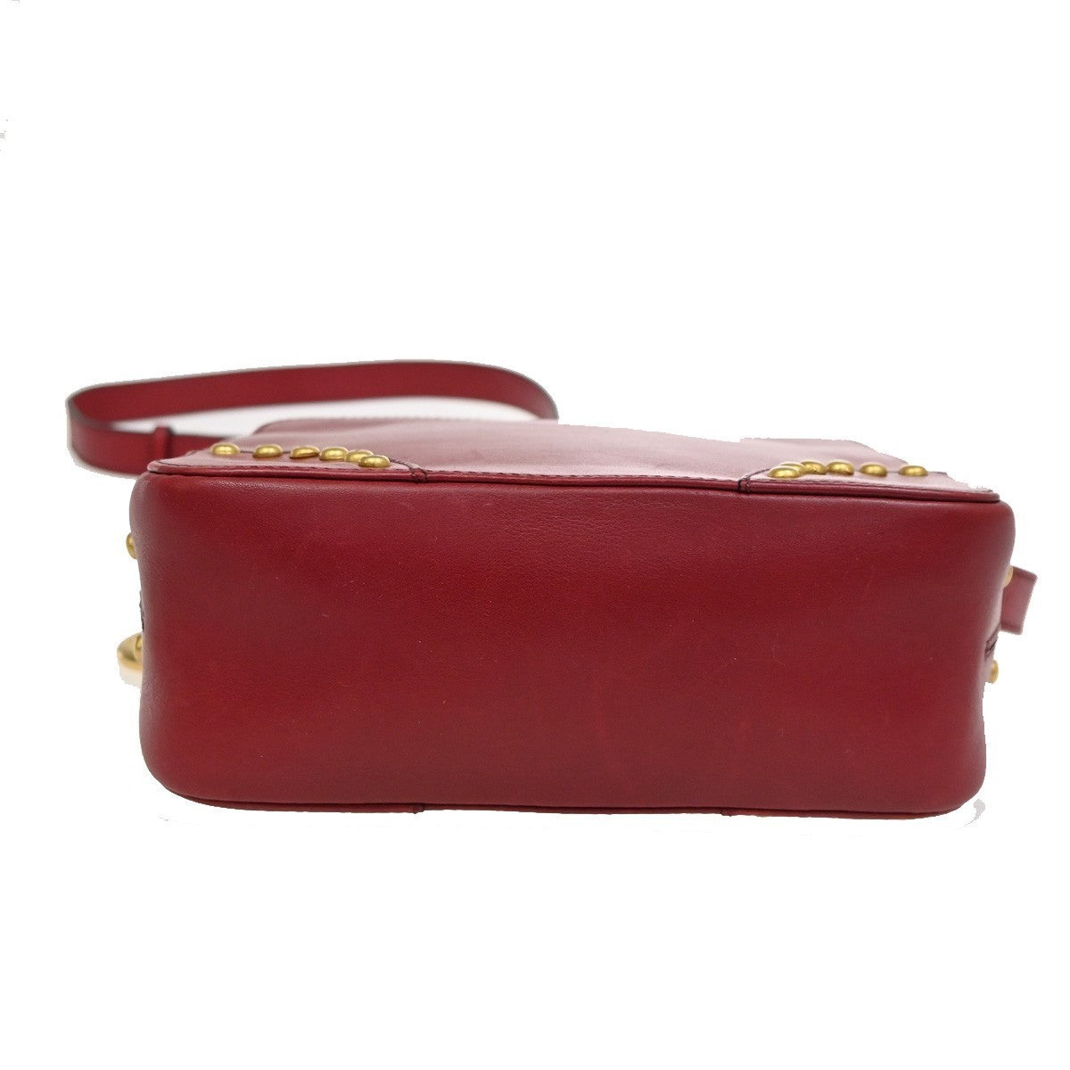 CELINE PARIS Logo Circle Studs Shoulder Bag Leather Red Gold Italy 62KP173