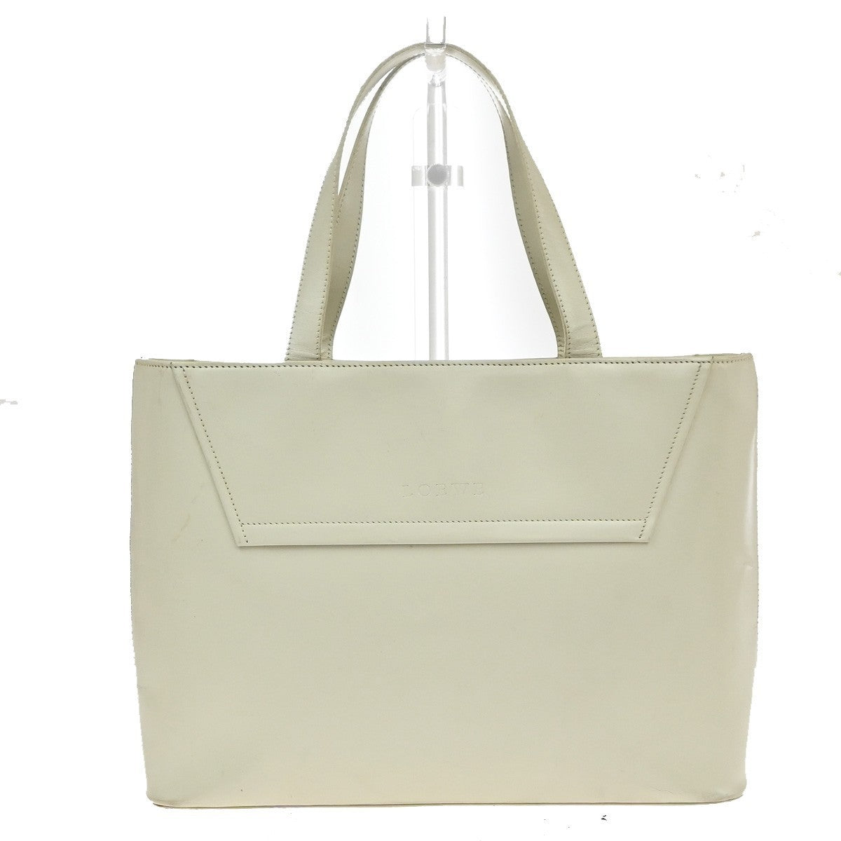 LOEWE Logo Shoulder Tote Hand Bag Leather Beige GHW Spain 67MA550