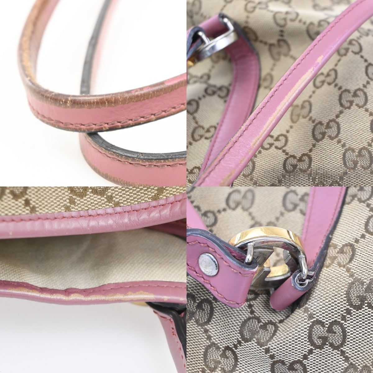 GUCCI GG Canvas Shoulder Tote Bag Leather Canvas Beige Pink Italy 02CB011
