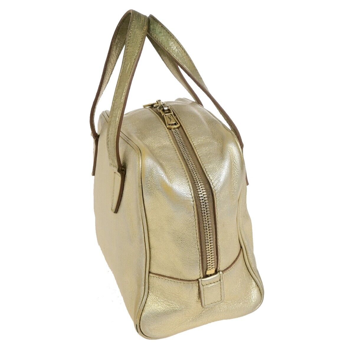 YVES SAINT LAURENT YSL Logo Small Hand Bag Leather Gold Italy 05FB447