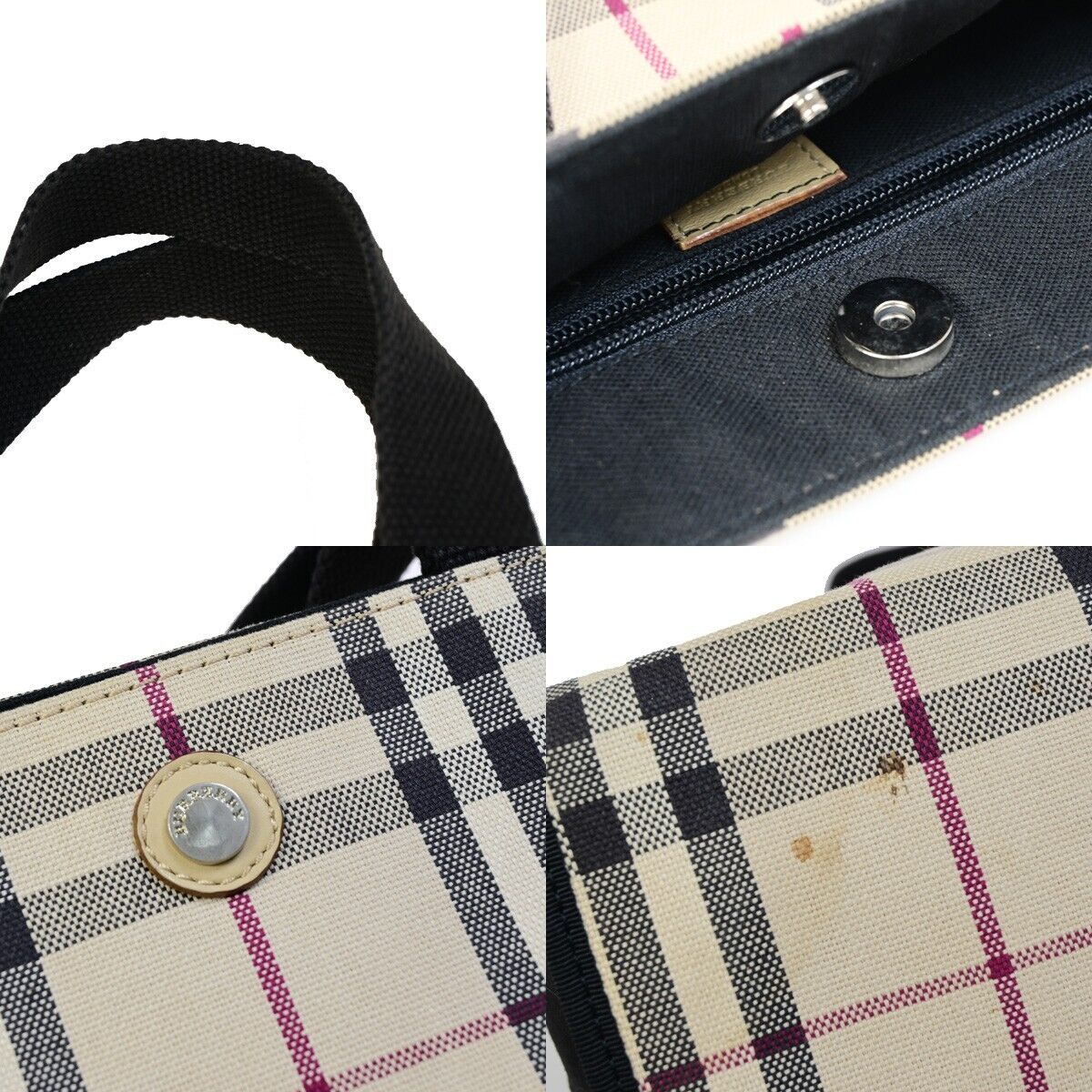 BURBERRY Logo Nova Check Hand Tote Bag Canvas Beige Black 05EB590