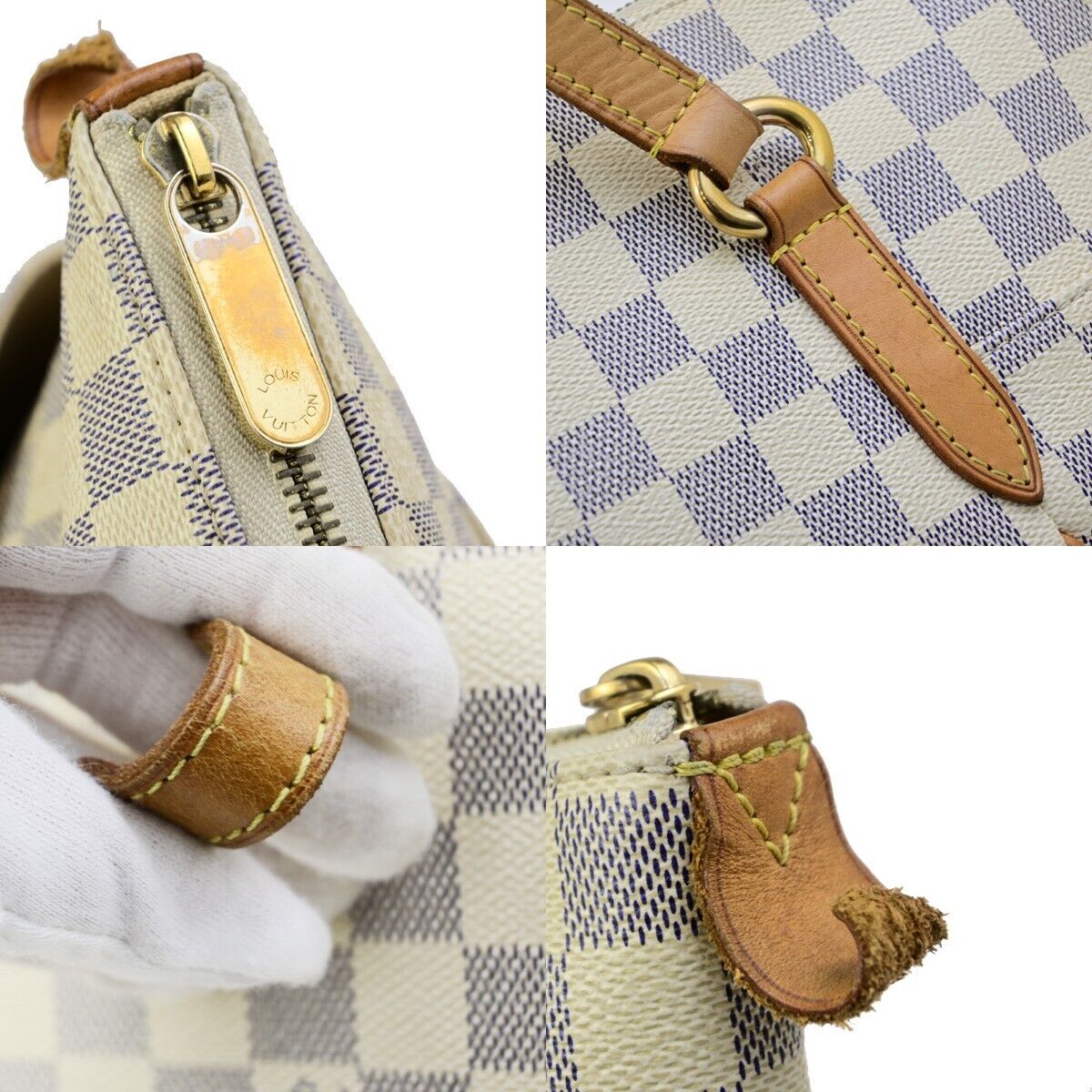 LOUIS VUITTON Totally MM Shoulder Bag Damier Azur Leather White N51262 18ED217
