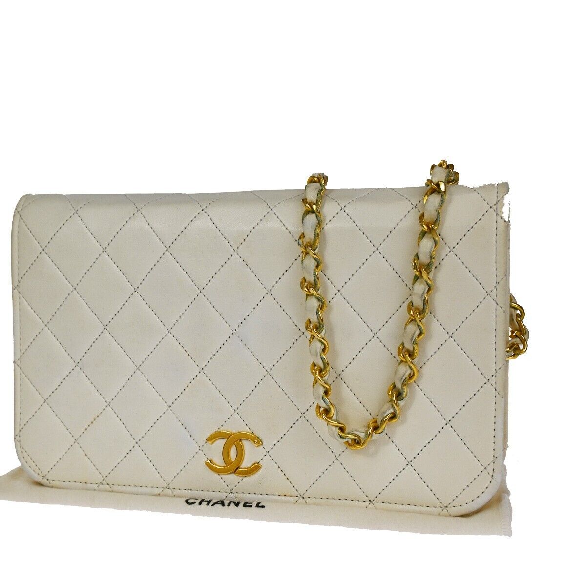 CHANEL CC Full Flap Matelasse 23 Chain Shoulder Bag Leather White GHW 25SH072
