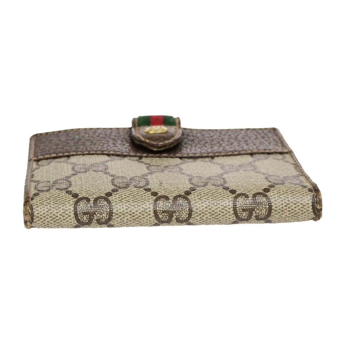 GUCCI Logo Sherry GG Pattern Bifold Wallet Purse PVC Leather Brown Gold 09YE955